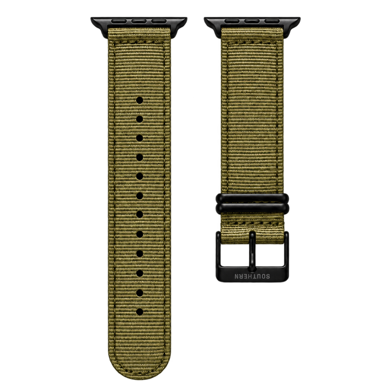 Green woven nylon Apple Watch band with black buckle — Southern Straps