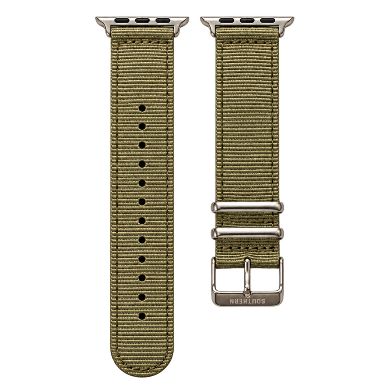 Green woven nylon Apple Watch band with silver buckle — Southern Straps