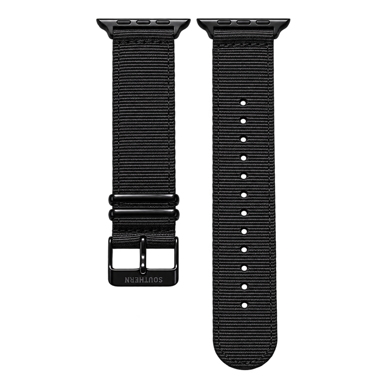Black woven nylon Apple Watch band with black buckle — Southern Straps