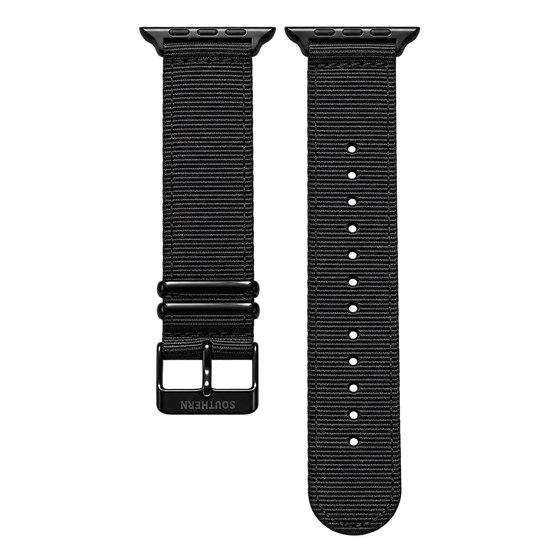 Black woven nylon Apple Watch band with black buckle — Southern Straps