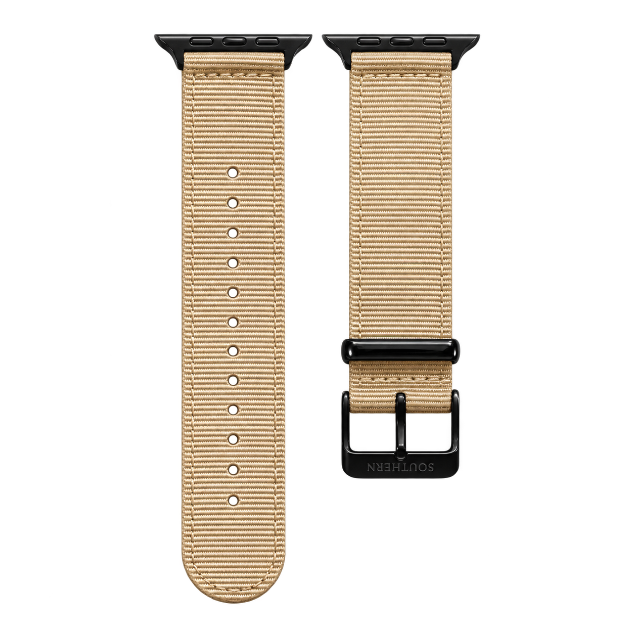 Beige woven nylon Apple Watch band with black buckle — Southern Straps