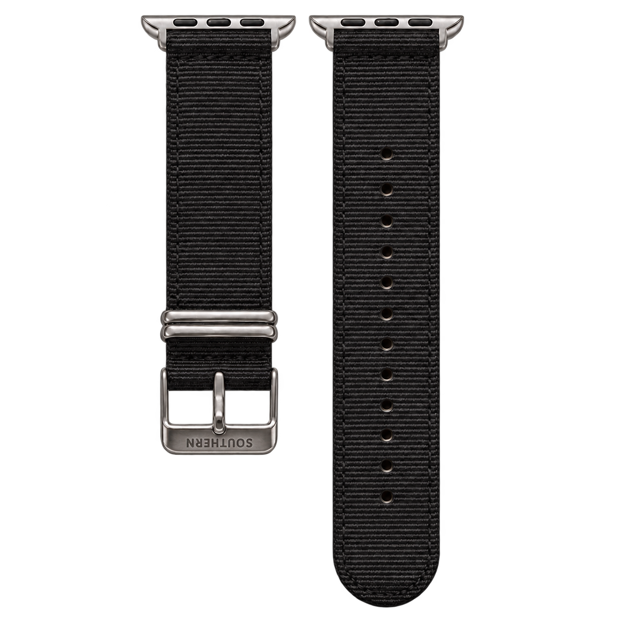 Black woven nylon Apple Watch band with silver buckle — Southern Straps