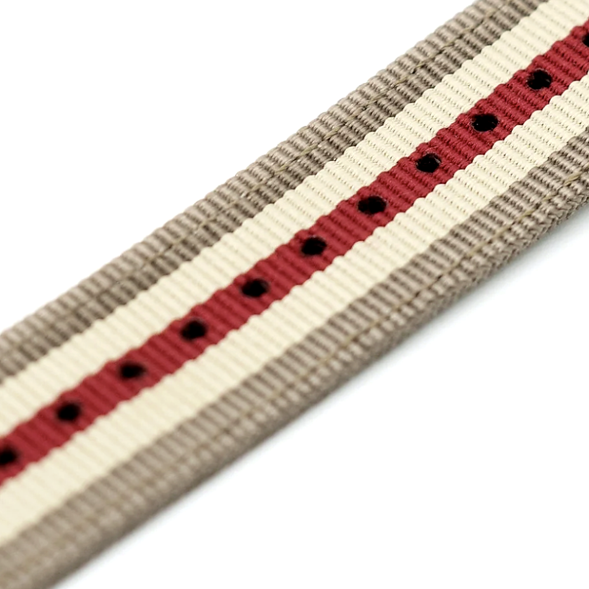 Khaki and red striped woven nylon watch band fabric swatch — Southern Straps