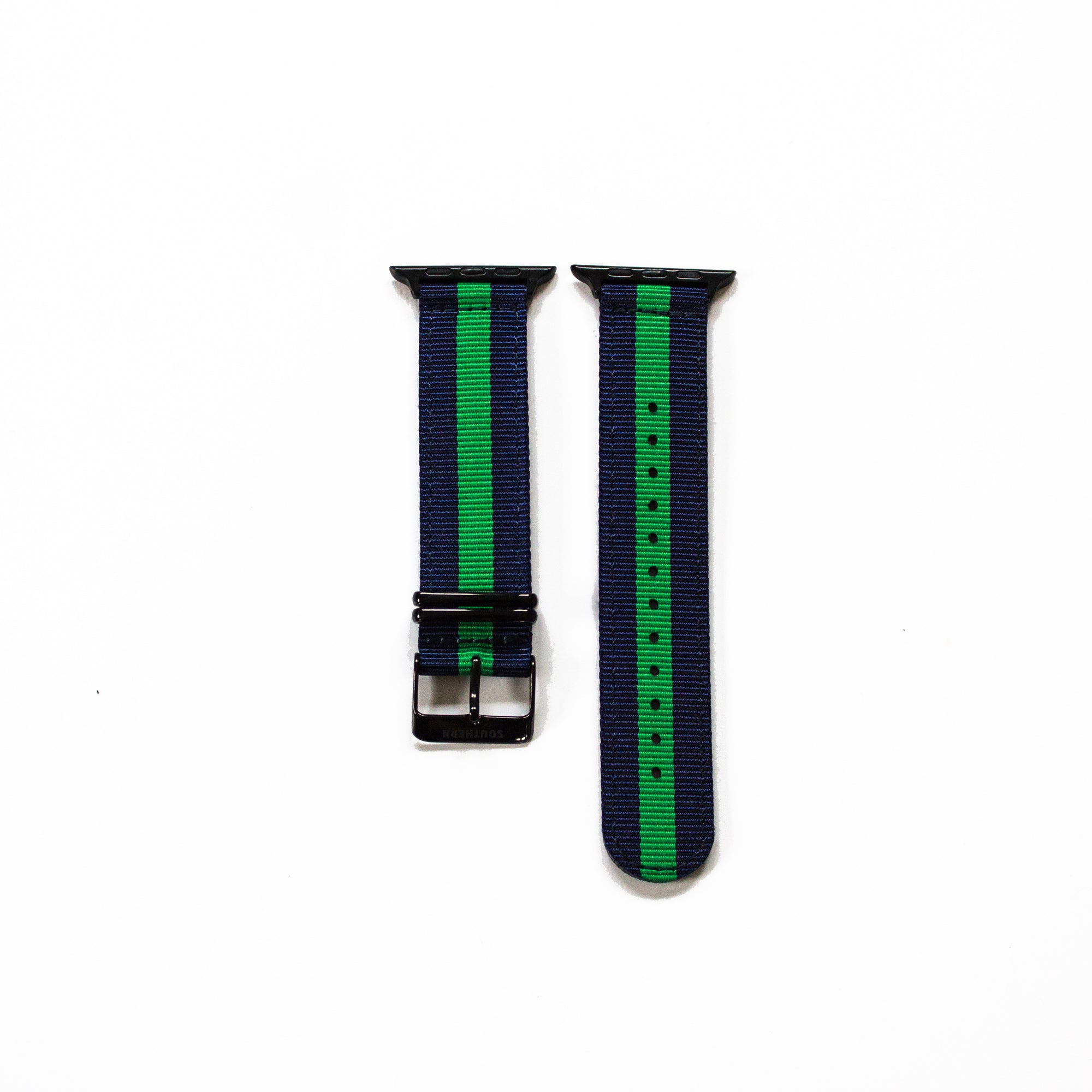 Blue & Green Nylon Apple Watch Band | Southern Straps 49mm - 42mm / Black